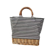 WILLOW AND STRIPED FABRIC COOLER BAG WILLOW HANDLE