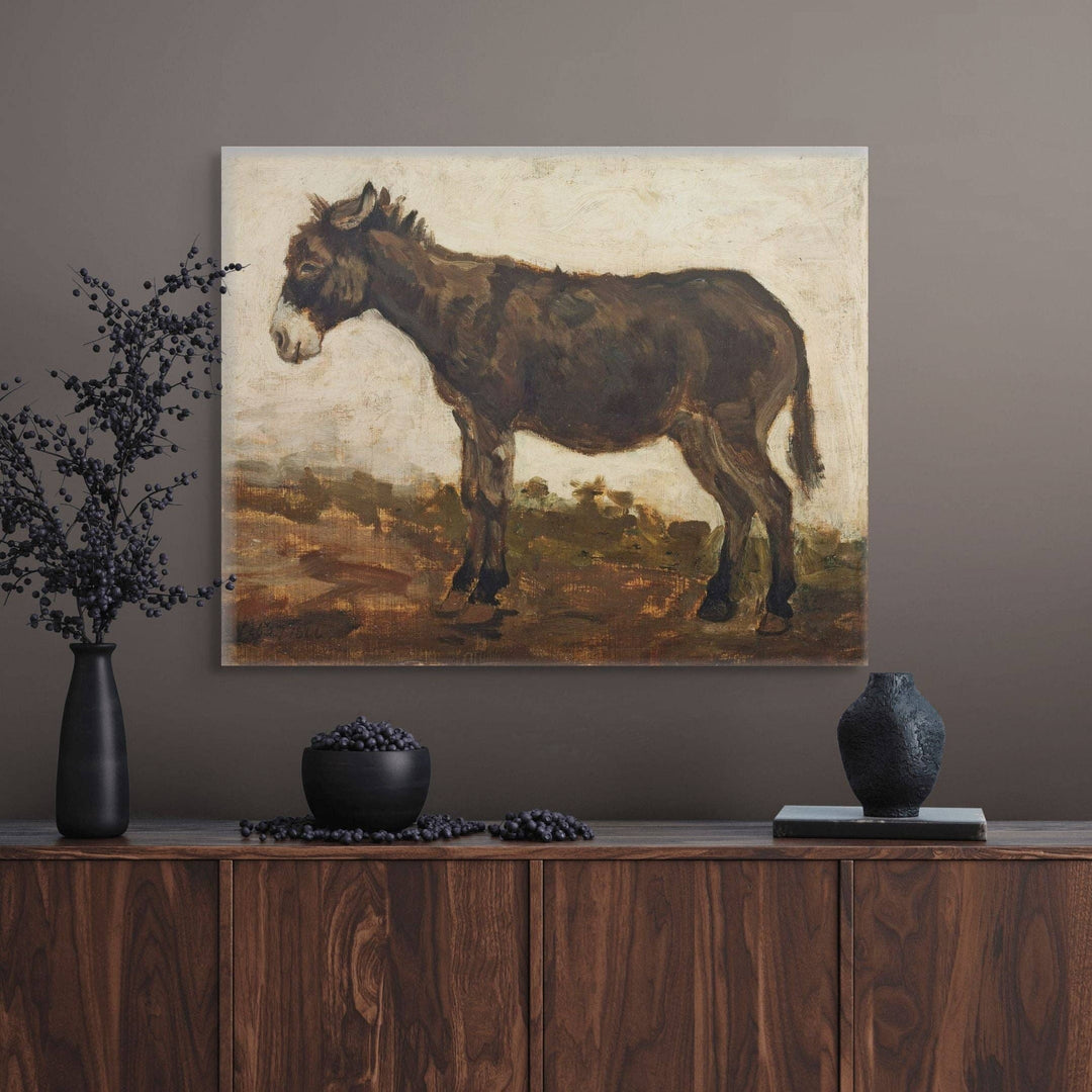 A Study of a Donkey on canvas in custom frame.