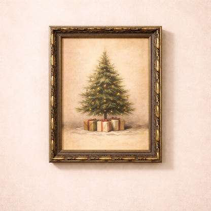Rustic Christmas Tree | Silver Crown Leaf Framed Art