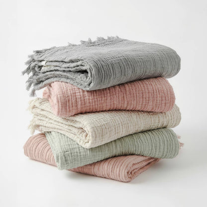 4 Layer Muslin Cotton Throw Blanket-cream