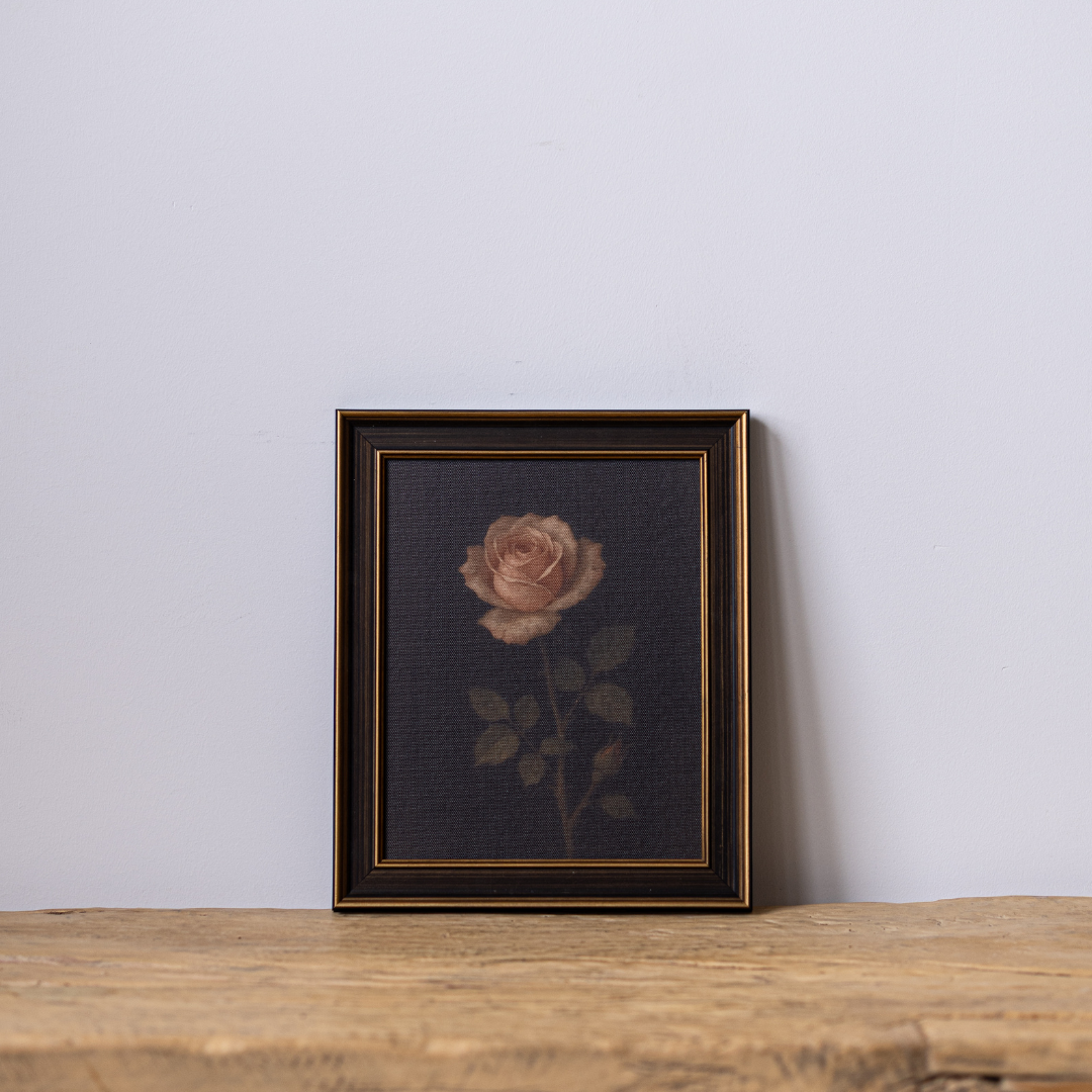 Moody Rose | Antique Inspired Brass Trim Black Framed Art